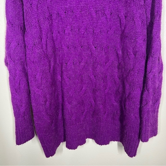 Free People Womens Purple Deep Vneck Wool Alpaca Cable Knit Sweater Long Sleeve - Picture 10 of 10